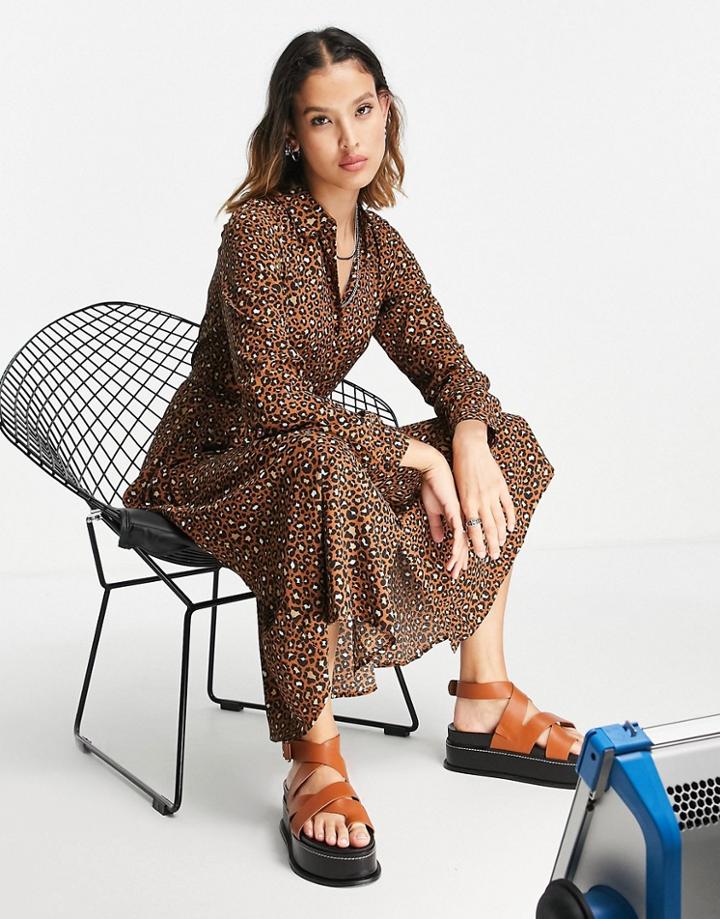 Vero Moda Midi Shirt Dress In Print-brown