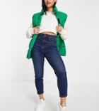 Noisy May Petite Katy Mom Jeans In Dark Blue Wash-blues