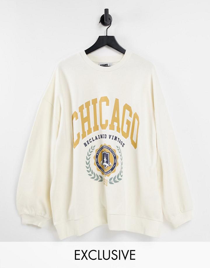 Reclaimed Vintage Inspired Ecru Chicago Unisex Sweat-white