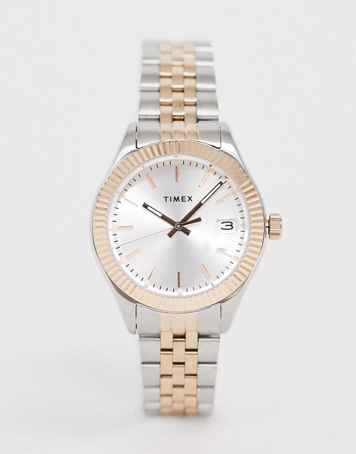 Timex Waterbury Mixed Metal Bracelet Watch In Silver 34mm