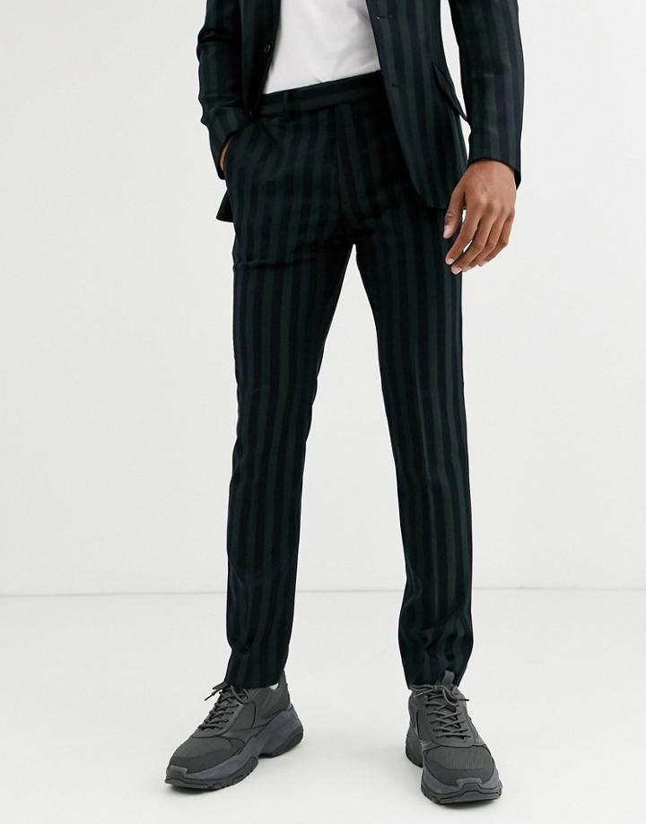 Asos Design Skinny Suit Pants In Tonal Stripe-black