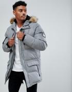 Good For Nothing Parka In Reflective With Faux Fur Hood - Gray