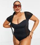 Asos Design Curve Sweetheart Swimsuit In Black