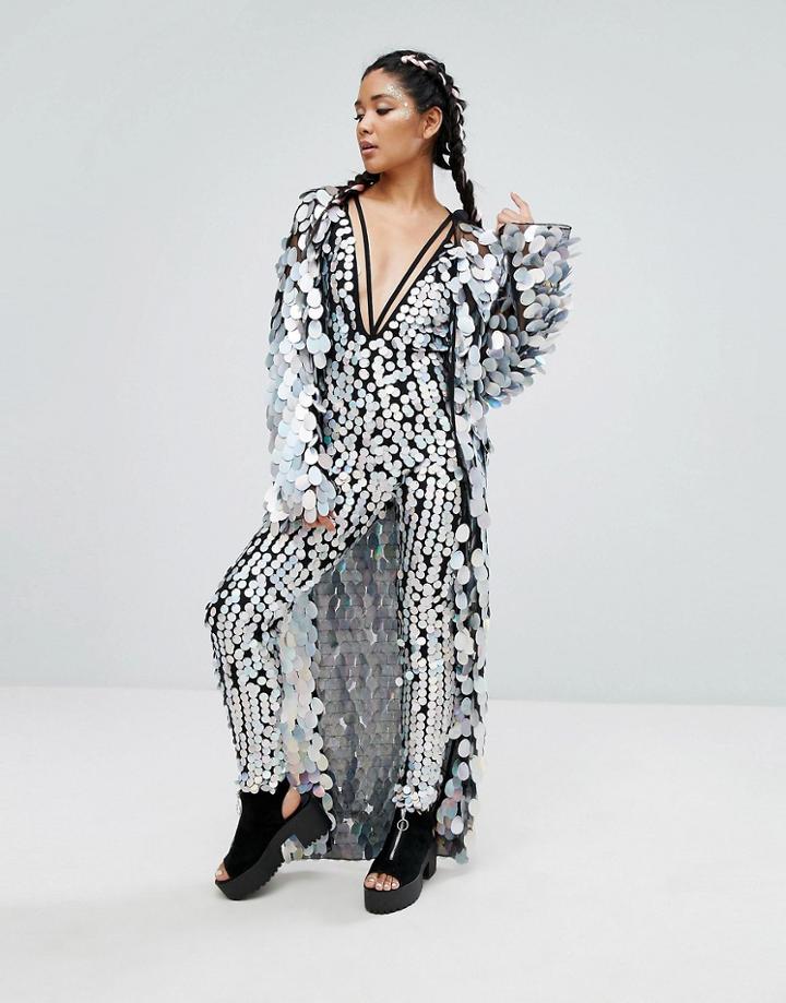 Jaded London Festival Maxi Kimono In Sequin Co-ord - Multi