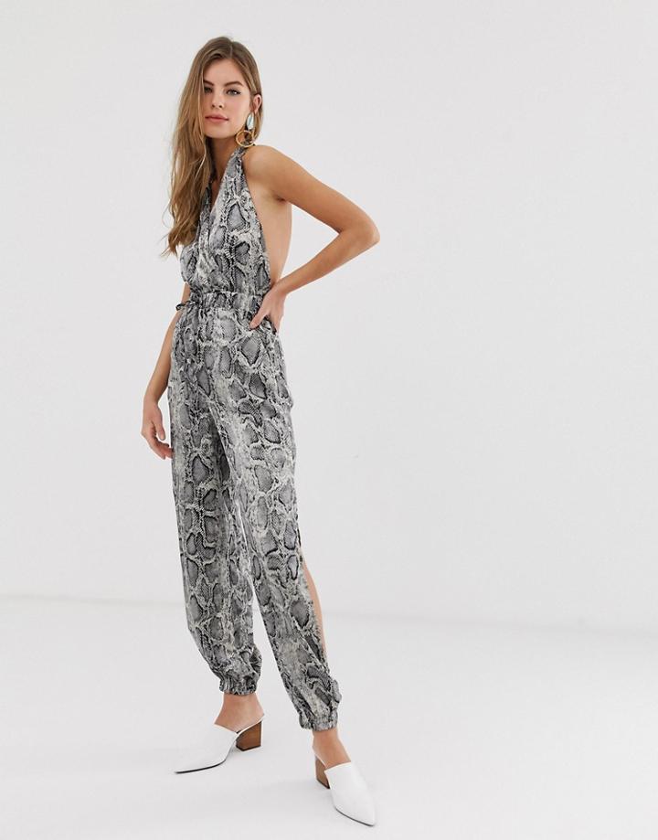Parisian Snake Print Jumpsuit-gray