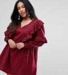 Asos Curve Gingham Smock Dress With Ruffles - Multi