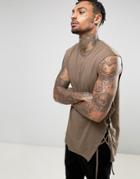 Asos Oversized Sleeveless T-shirt With Lace-up And Pigment Wash - Brown