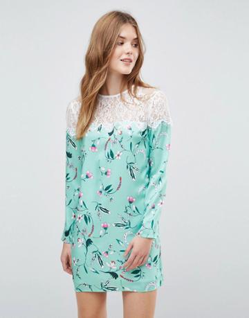 E.f.l.a Lace Panel Smock Dress In Floral-multi