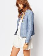 Pepe Jeans Quilted Denim Jacket With Beading - Bleach Blue