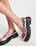 Asos Design Missy Chunky Mary Jane Shoes With Diamante Buckles In Pink Metallic