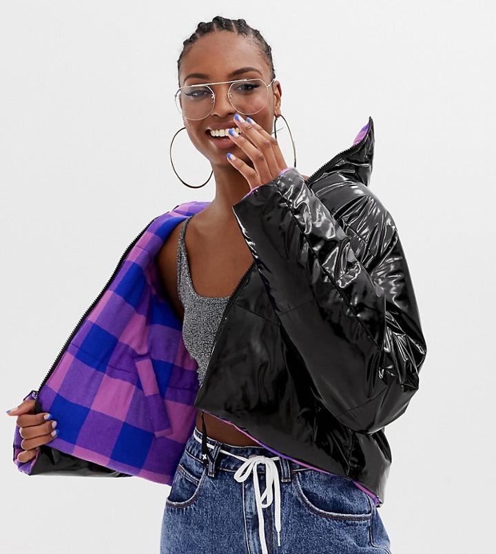 Collusion Tall High Shine Reversible Puffer Jacket-multi