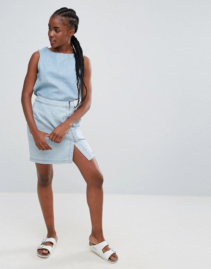 Bellfield Hoya Dobby Denim Zip Mini Skirt - Blue