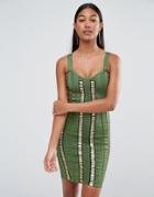 Wow Couture Bandage Dress With Gold Bars - Green
