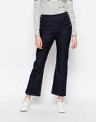 Monki Button Side Cropped Jeans - Dark Blue