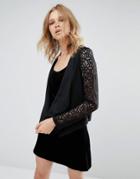 Mango Lace Sleeve Waterfall Jacket - Black