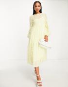 Asos Design Tiered Midi Dress In Fluffy Texture In Pale Yellow