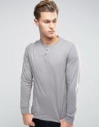 Threadbare Cotton Slub Long Sleeve T-shirt With Grandad Collar - Gray