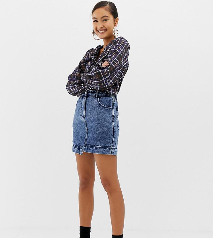 Collusion Denim Mini Skirt In Mid Snow Wash - Blue