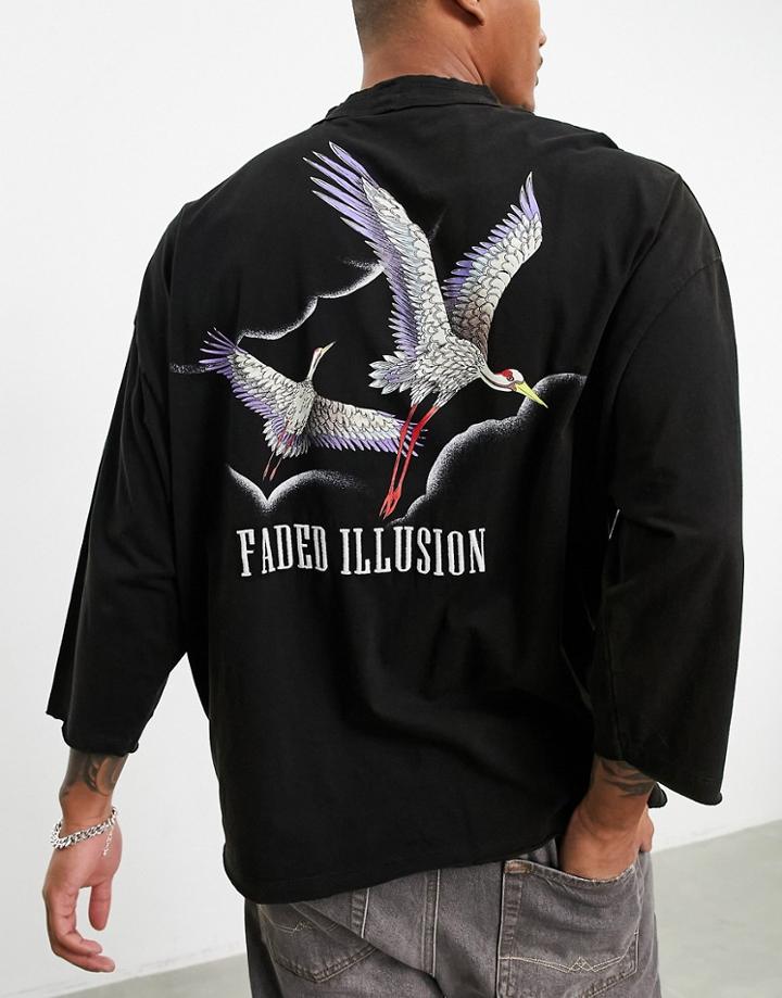Asos Design Oversized Organic T-shirt In Black With Bird Print And Embroidery