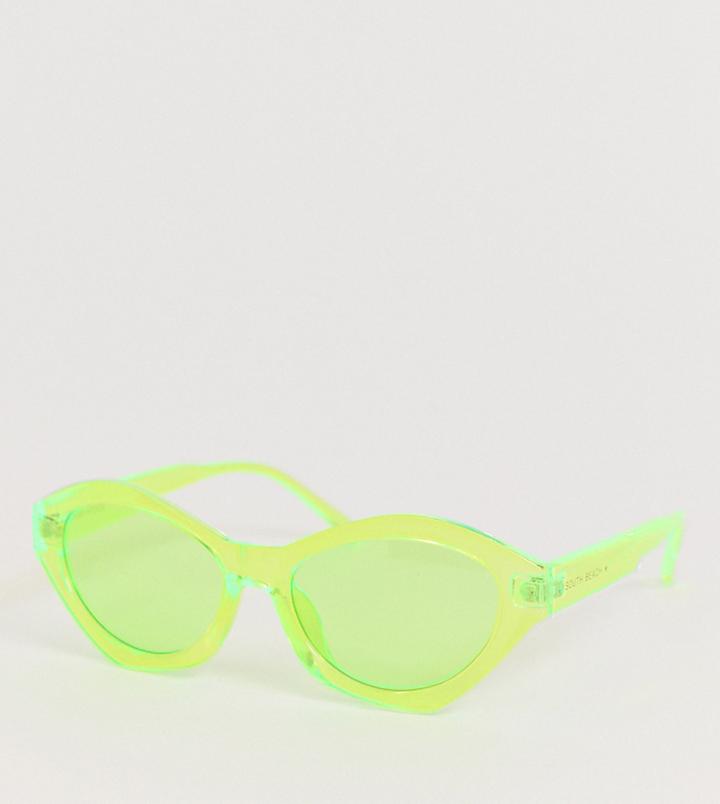 South Beach Neon Green Squared Off Cat Eye Sunglasses