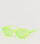 South Beach Neon Green Squared Off Cat Eye Sunglasses