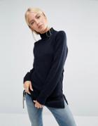 Brave Soul Sweater With Lace Up Side - Navy