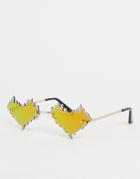 Asos Design Rimless Fashion Sunglasses With Flaming Hearts With Red Mirror Lens