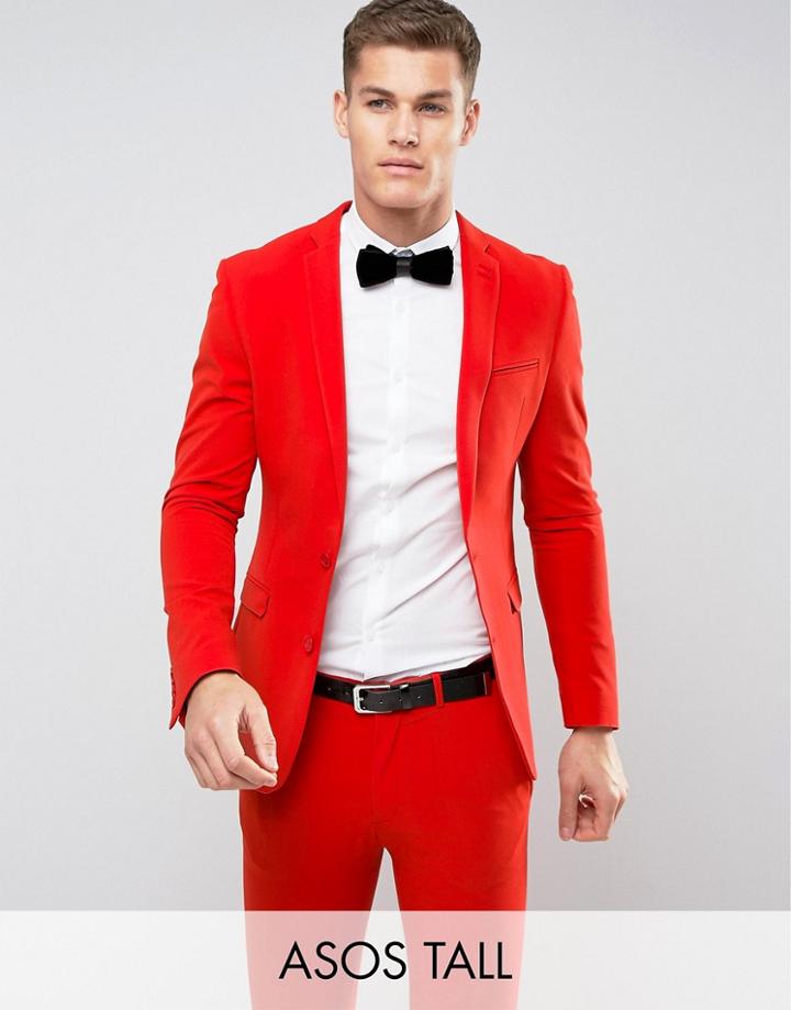 Asos Tall Super Skinny Suit Jacket In Tomato Red - Red