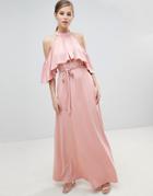 Little Mistress Belted Maxi Dress With Frill Overlay - Pink