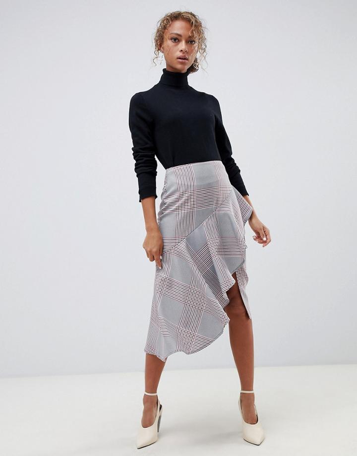 Asos Design Tailored Midi Skirt With Waterfall Detail - Multi