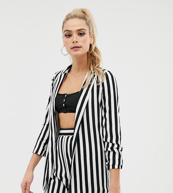 Asos Design Tall Relaxed Suit Blazer In Bold Mono Stripe - Multi