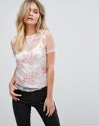 New Look Floral Embroidery Sheer Top - Multi