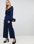 Fashion Union Jumpsuit With Tie Open Back - Navy