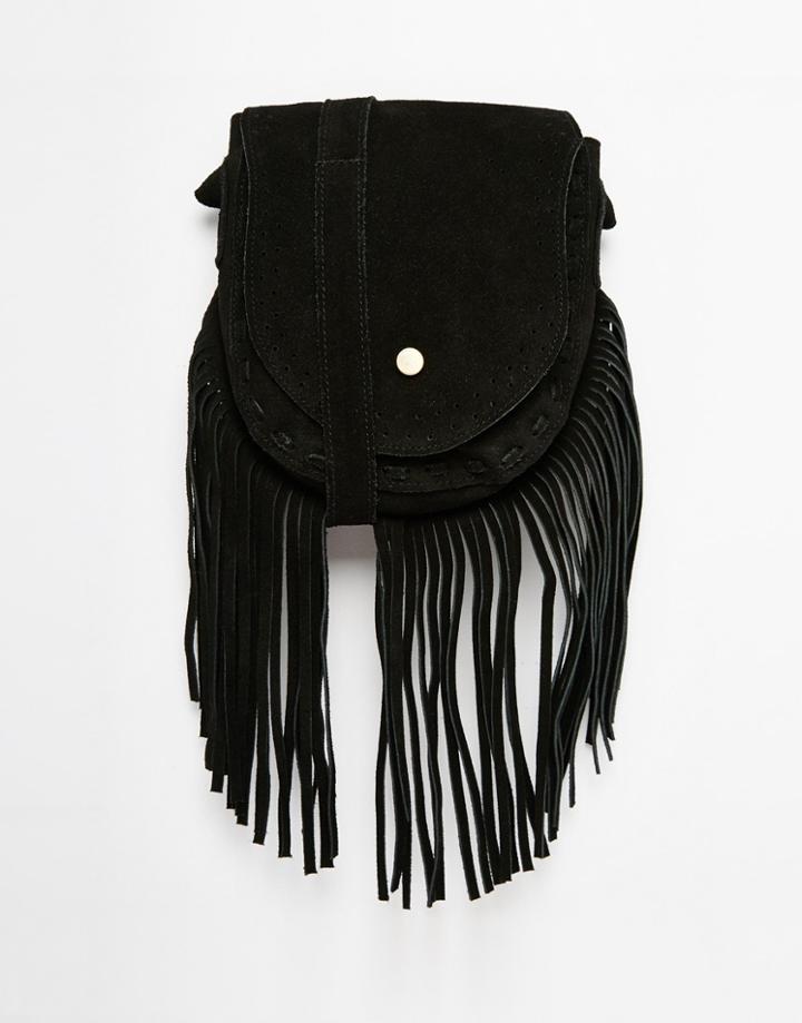 Park Lane Suede Cross Body Bag With Fringing - Black