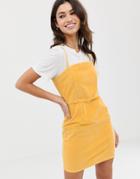 Asos Design Cord Dress With Skinny Straps In Mustard - Tan