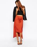 Asos Midi Skirt With Knot Front - Rust