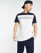 Jack & Jones Originals Longline Curve Hem T-shirt With Blocked Navy & White