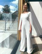 Club L London Bardot Flared Sleeve Jumpsuit In White