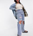 In The Style Plus X Olivia Bowen Distressed Denim Straight Leg Jean In Washed Blue-blues