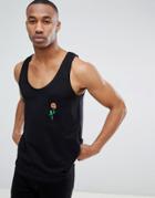 Asos Design Tank With Rose Print Pocket - Black