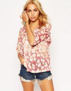 Asos Top With V Neck In Red Leopard Print - Multi