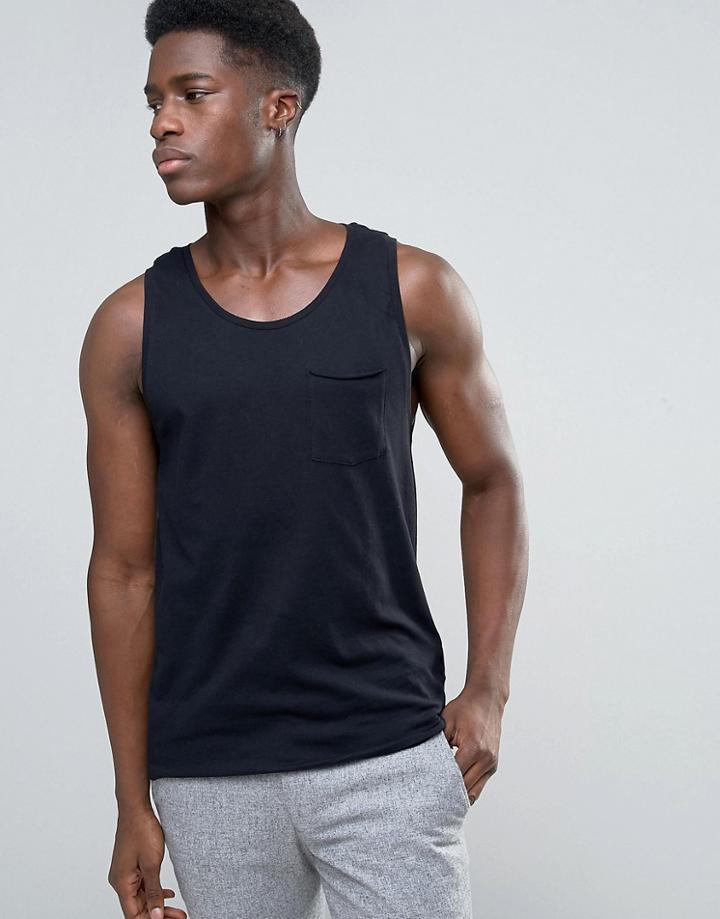 Bershka Tank With Pocket Detail In Black - Black