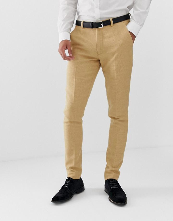 Asos Design Wedding Super Skinny Suit Pants In Stone Wool Blend Micro Check - Beige