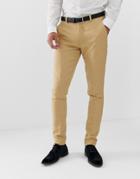 Asos Design Wedding Super Skinny Suit Pants In Stone Wool Blend Micro Check - Beige