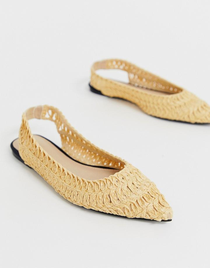 Asos Design Lively Slingback Ballet Flats In Natural-beige