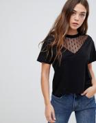 Asos Design T-shirt With Dobby Mesh Chevron Insert - Black