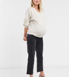 Asos Design Maternity High Rise Stretch 'effortless' Crop Kick Flare Jeans In Black With Over The Bump Waistband