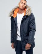 D-struct Faux Fur Trimmed Parka Jacket - Navy
