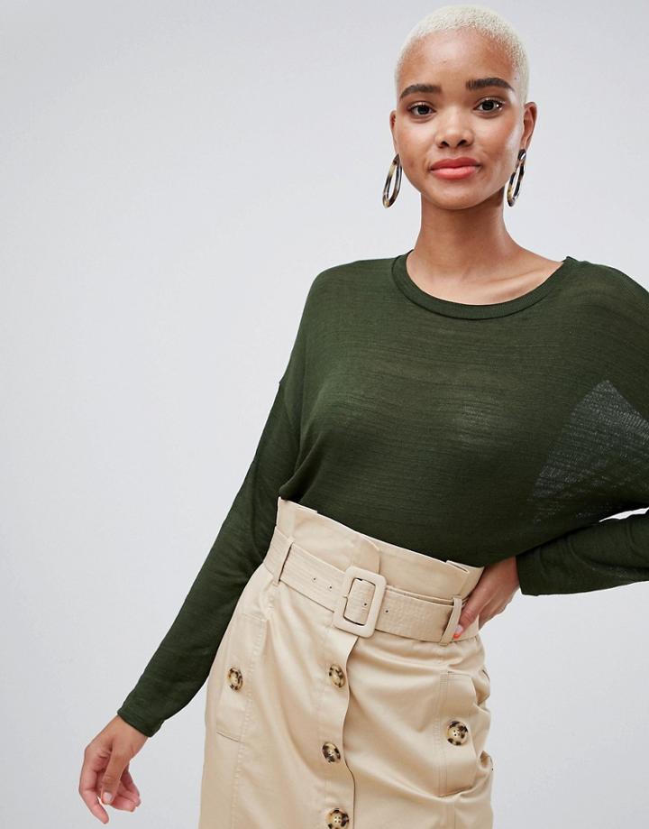 Stradivarius Button Detail Oversized Light Weight Jersey Top - Green