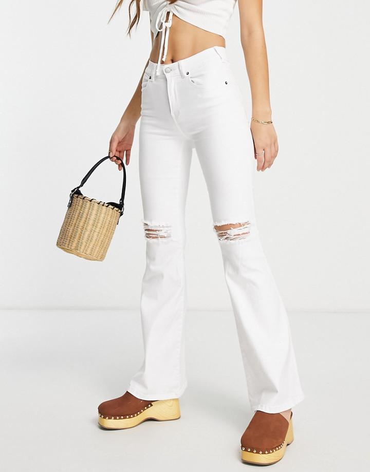 Dr Denim Macy High Waisted Ripped Knees Flare Jeans In White